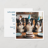 コリー縁どズ、犬の誕生日カード、犬 招待状 (正面/裏面)