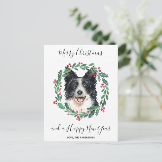 コリー縁どドグメリーエレガントクリスマス シーズンポストカード (スタンド正面)