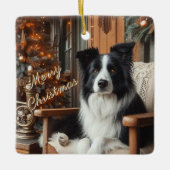 コリー縁どドグラバークリスマスギフトオーナメント セラミックオーナメント (正面)