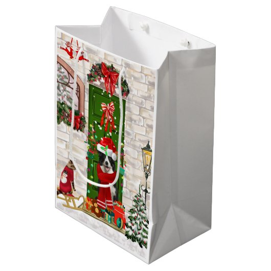 コリー縁どドグ・クリスマス ミディアムペーパーバッグ (正面アングル)