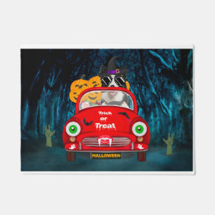 コリー縁どドッグの車を運転する怖いハロウィン ドアマット