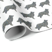 コリー縁どドッグイエロー&ブラックグリッドラインホワイト ラッピングペーパー (ロールコーナー)