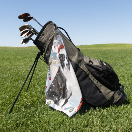 コリー縁どドッグウィンターワンダーランドクリスマスジョイ ゴルフタオル (グリーン)