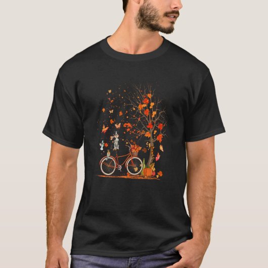 コリー縁どドッグカボチャ自転車紅葉ツリー Tシャツ (正面)