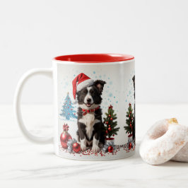 コリー縁どドッグサンタハットクリスマス醜いクリスマス ツートーンマグカップ