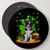 コリー縁どドッグシャムロックSt patricks dayドッグイリ 缶バッジ (正面&裏面)