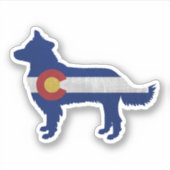 コリー縁どドッグシルエットコロラドフラッグ シール (正面)