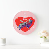 コリー縁どドッグシルエットバレンタインズデイピンク ラージ壁時計 (ホーム)