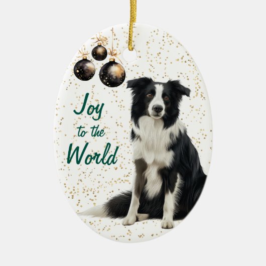 コリー縁どドッグジョイへ世界のクリスマス セラミックオーナメント (正面)