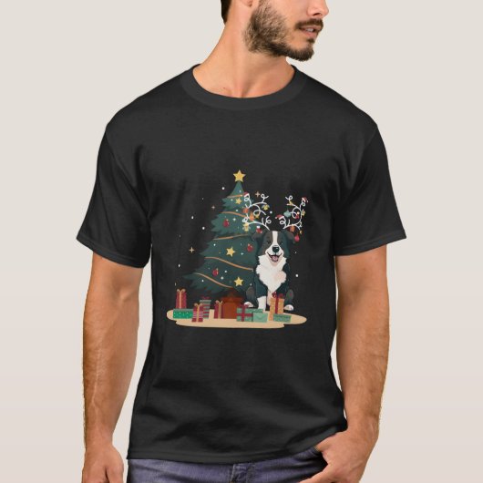 コリー縁どドッグツリークリスマスセーター愛犬L Tシャツ (正面)