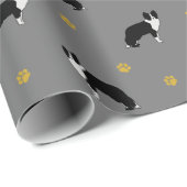 コリー縁どドッグパターン抽象芸術スケッチグレー ラッピングペーパー (ロールコーナー)