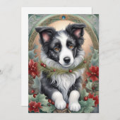 コリー縁どドッグポインセティアスホリークリスマス シーズンカード (正面/裏面)