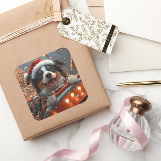 コリー縁どドッグローラーコースタークリスマス スクエアシール (ギフト)