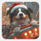 コリー縁どドッグローラーコースタークリスマス スクエアシール (正面)
