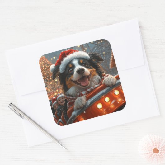コリー縁どドッグローラーコースタークリスマス スクエアシール (封筒)
