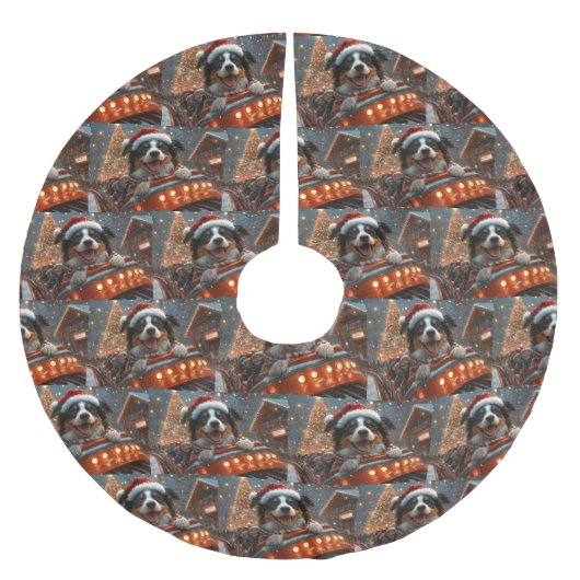 コリー縁どドッグローラーコースタークリスマス ブラッシュドポリエステルツリースカート (正面)