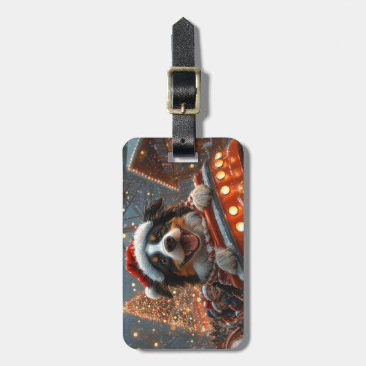 コリー縁どドッグローラーコースタークリスマス ラゲッジタグ (正面縦)