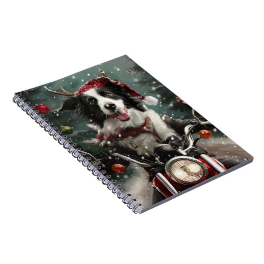 コリー縁どドッグ乗りオートバイのクリスマス ノートブック (右側)