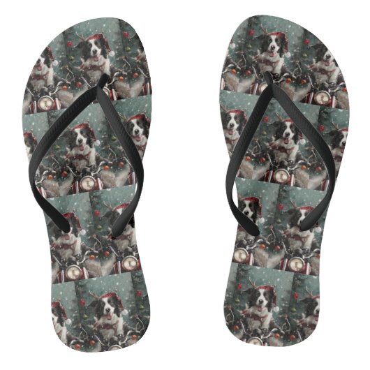 コリー縁どドッグ乗りオートバイのクリスマス ビーチサンダル (ソール)