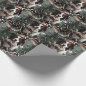 コリー縁どドッグ乗りオートバイのクリスマス ラッピングペーパー (角)