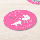 コリー縁どドッグ赤ちゃんシャワーパピーピンクガール ラウンドペーパーコースター (アングル)