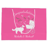 コリー縁どドッグ赤ちゃんシャワーパピーピンクガール ラージペーパーバッグ (裏面)