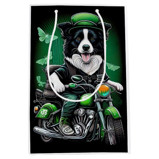コリー縁どドッグ運転自転車セントパトリックの日 ミディアムペーパーバッグ (正面)