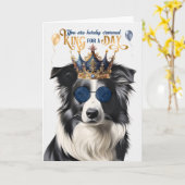 コリー縁どドッグ・キング・フォー・ア・デイおもしろい誕生日 カード (黄色い花)