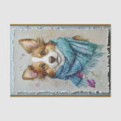 コリー縁どドッグ、ブルースカーフ、雪BZ3デコページ 薄葉紙 (正面)