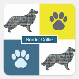 コリー縁どドッグ&ポーY&Bグリッドスクエアステッカー スクエアシール