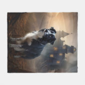 コリー縁どハロウィーン怖い フリースブランケット (正面(横))