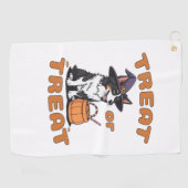 コリー縁どハロウィーン犬の衣装「トリートまたはトレア ゴルフタオル (横)