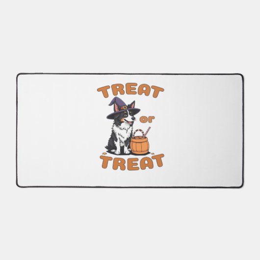 コリー縁どハロウィーン犬の衣装「トリートまたはトレア デスクマット (正面)