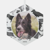 コリー縁どパターン犬の名前フォトクリスマス ガラスオーナメント (正面)