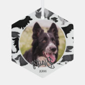 コリー縁どパターン犬の名前フォトクリスマス ガラスオーナメント (裏面)