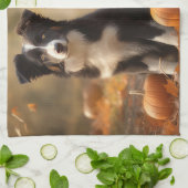 コリー縁どパピーオータムデライトカボチャ キッチンタオル (折り畳み)