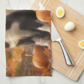 コリー縁どパピーオータムデライトカボチャ キッチンタオル (四つ折り)