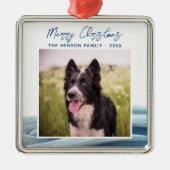 コリー縁どフォトウィンタースノーメリークリスマス メタルオーナメント (正面)