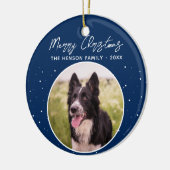 コリー縁どフォトファミリーメリークリスマスブルー セラミックオーナメント (左)