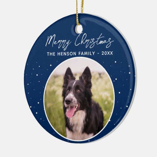 コリー縁どフォトファミリーメリークリスマスブルー セラミックオーナメント (左)