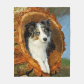 コリー縁どブルーメルル犬かわいいポートレート写真 –  フリースブランケット (正面)