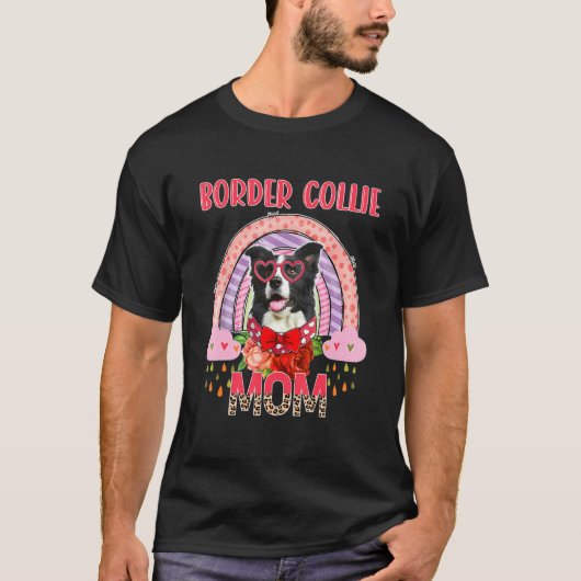 コリー縁どママ可愛いレインボーレインウェインドッグ母 Tシャツ (正面)