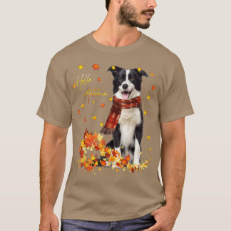 コリー縁どリーフ秋ハローオータムフォー犬の恋人 Tシャツ