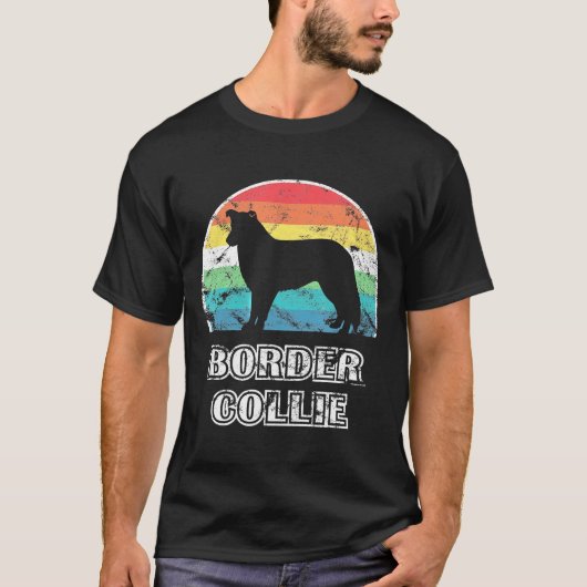 コリー縁どヴィンテージスタイルドッグ Tシャツ (正面)