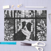 コリー縁ど白黒ドッグシャワーカーテン 薄葉紙 (クラフト)