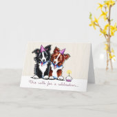 コリー縁ど祝カップケーキカスタムメッセージ カード (黄色い花)