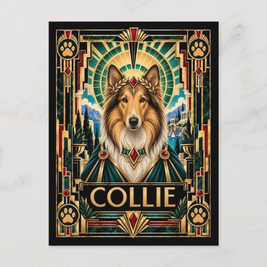 コリー、 アールデコの犬 ポストカード (正面)