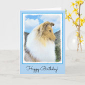 コリー·イン·マウンテンズ（ラフ）絵画ズ·ドッグ·アート カード (黄色い花)