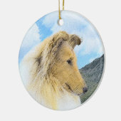 コリー·イン·マウンテンズ（ラフ）絵画ズ·ドッグ·アート セラミックオーナメント (左)