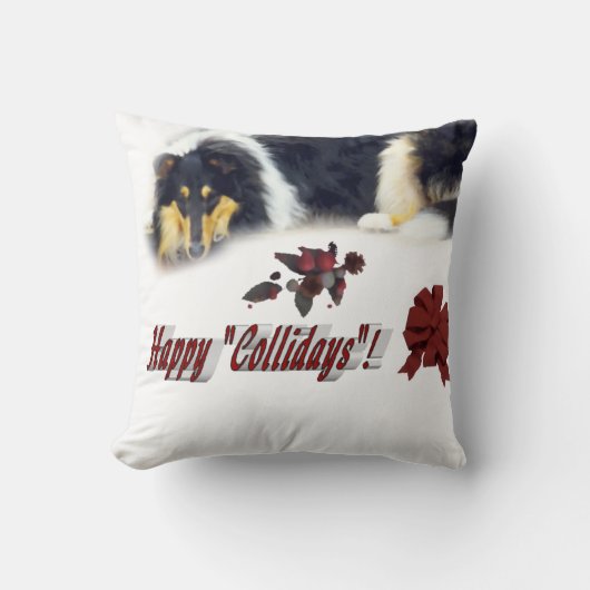 コリー トリカラー クリスマス クッション (正面)